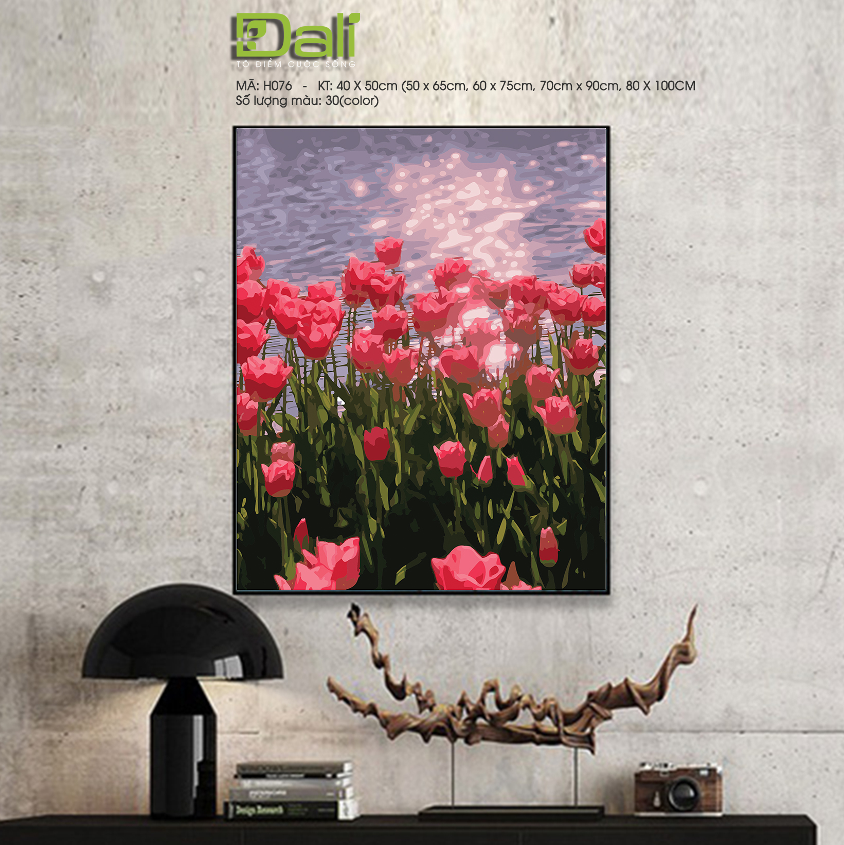 Tranh Hoa Tulip Đỏ Hồng H076
