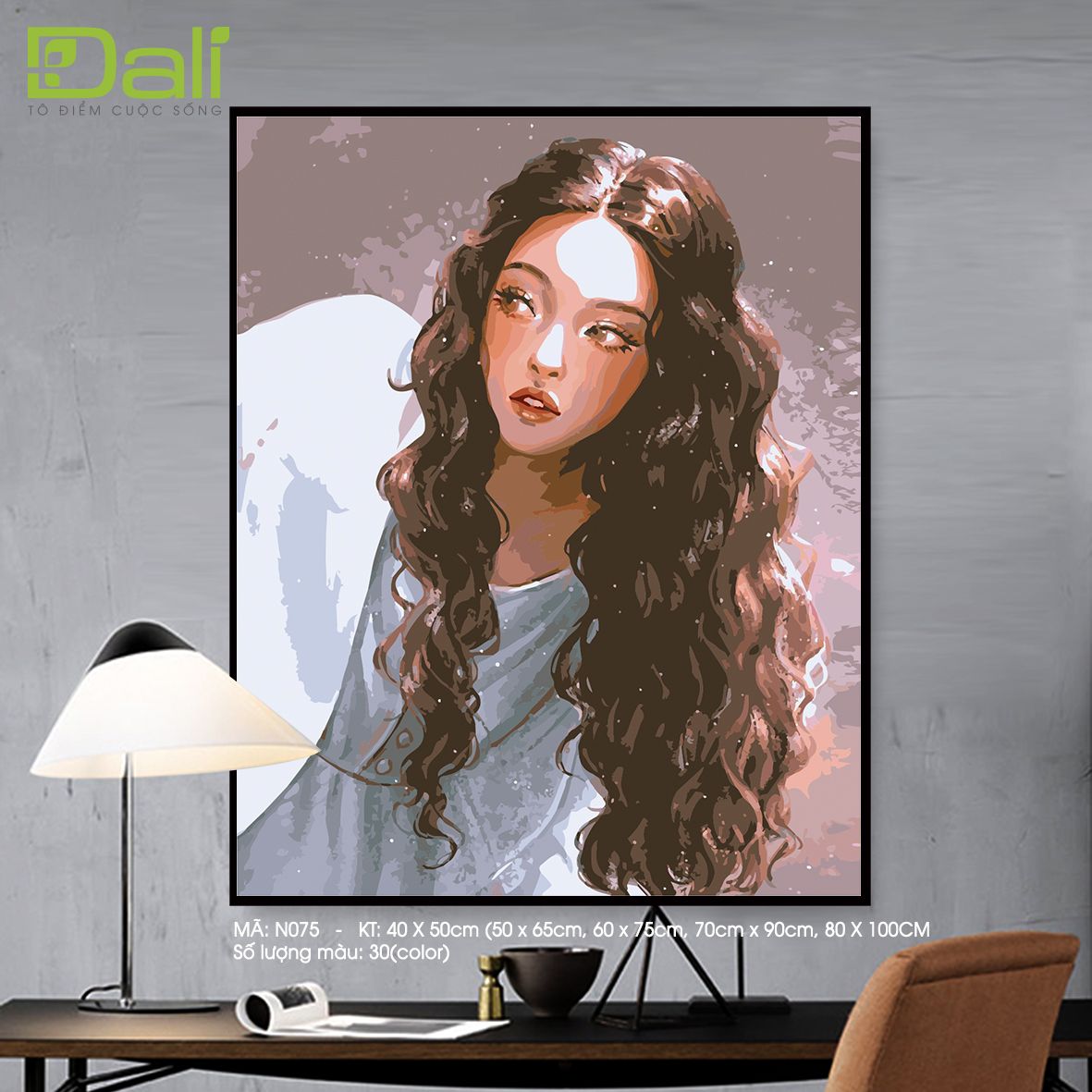 Tranh Nàng Thơ Thiếu Nữ Tóc Xoăn Nâu N075