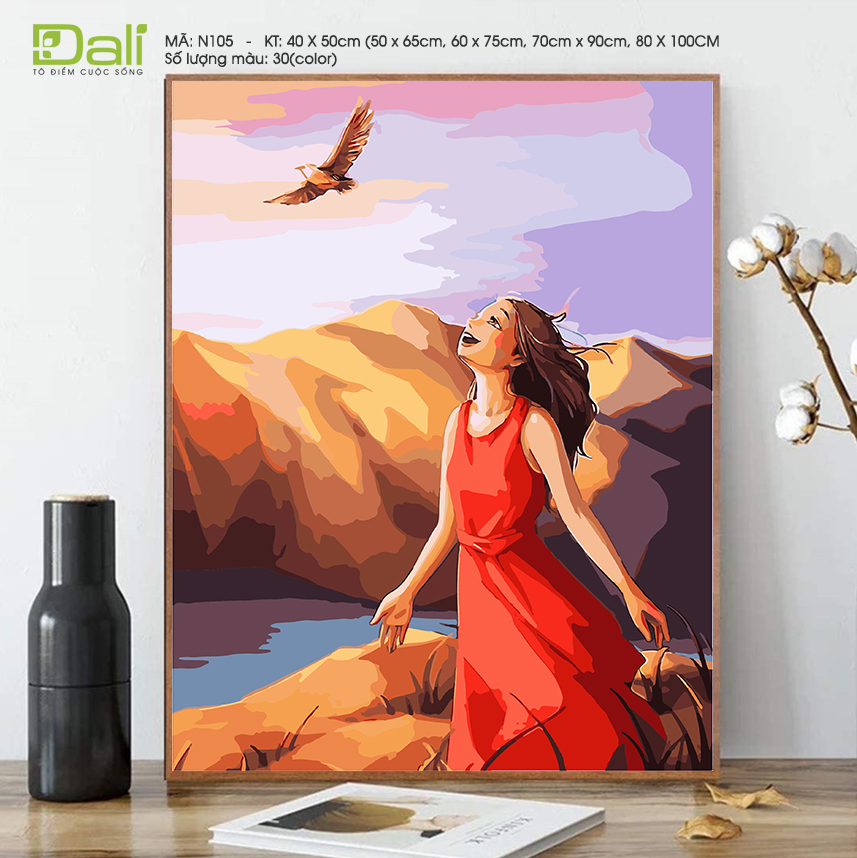 Tranh Nàng Thơ Đầm Đỏ Trên Núi Đại Bàng N105