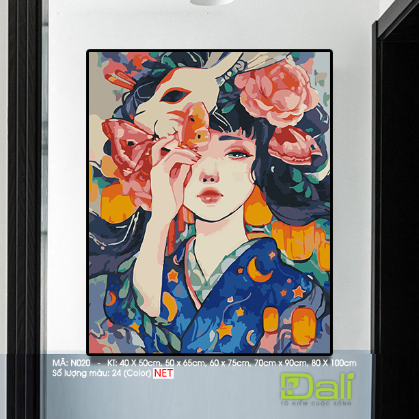 Tranh Nàng Thơ Kimono Mặt Nạ N020