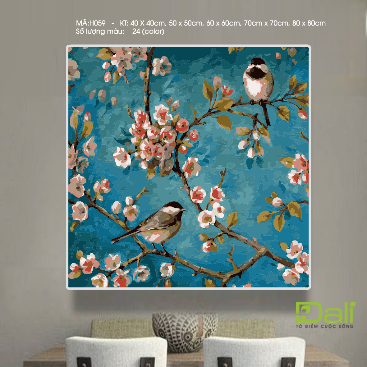 Tranh Hoa Đào Chim Đậu Cành H059