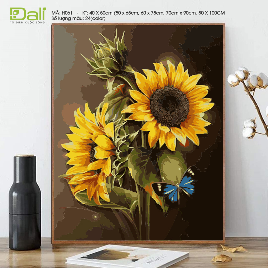 Tranh Hoa Hướng Dương Và Bướm H061