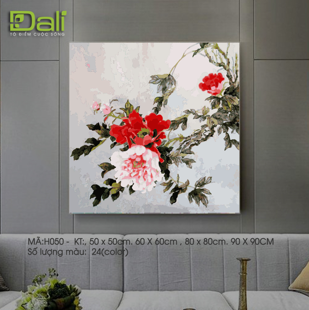 Tranh Hoa Mẫu Đơn Đỏ Hồng H050