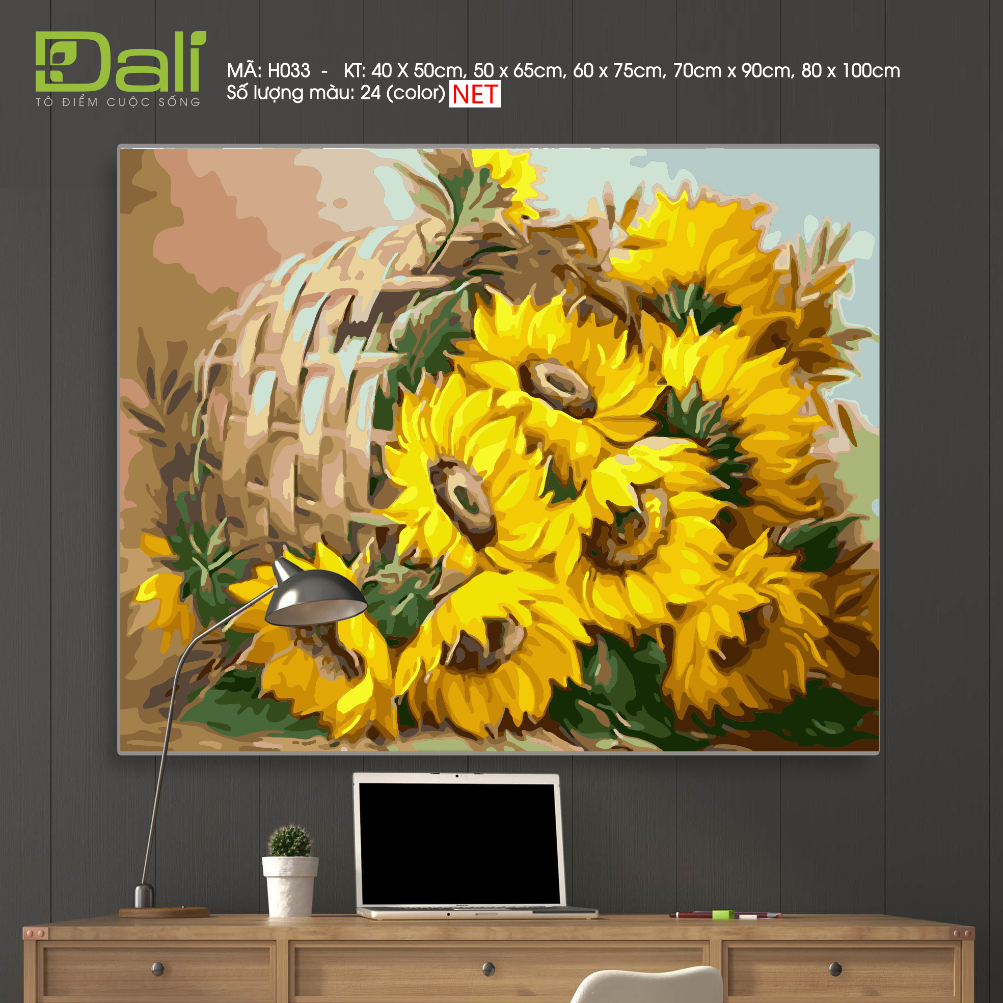 Tranh Giỏ Hoa Hướng Dương Vàng H033