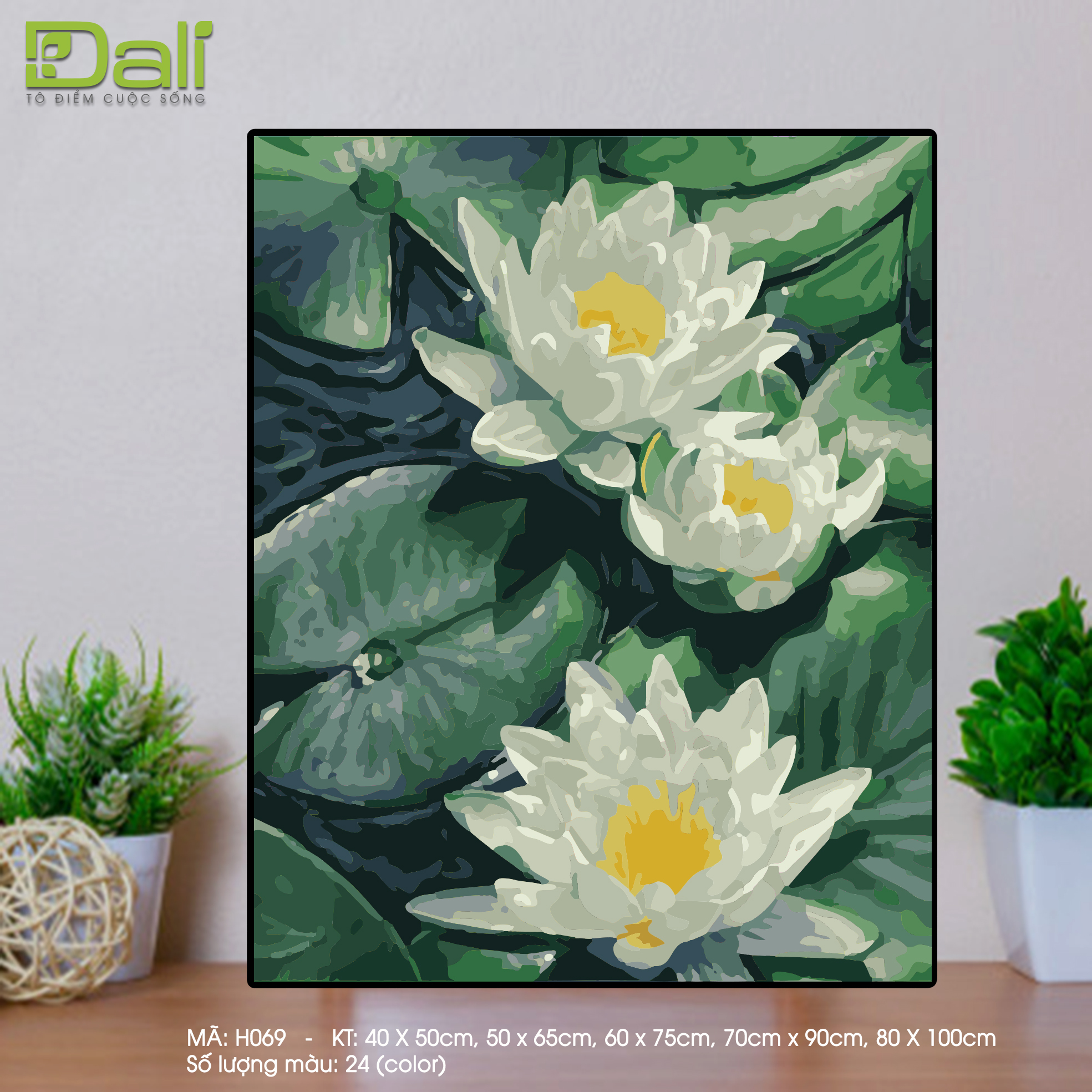 Tranh Hoa Súng Trắng Ao Xanh H069