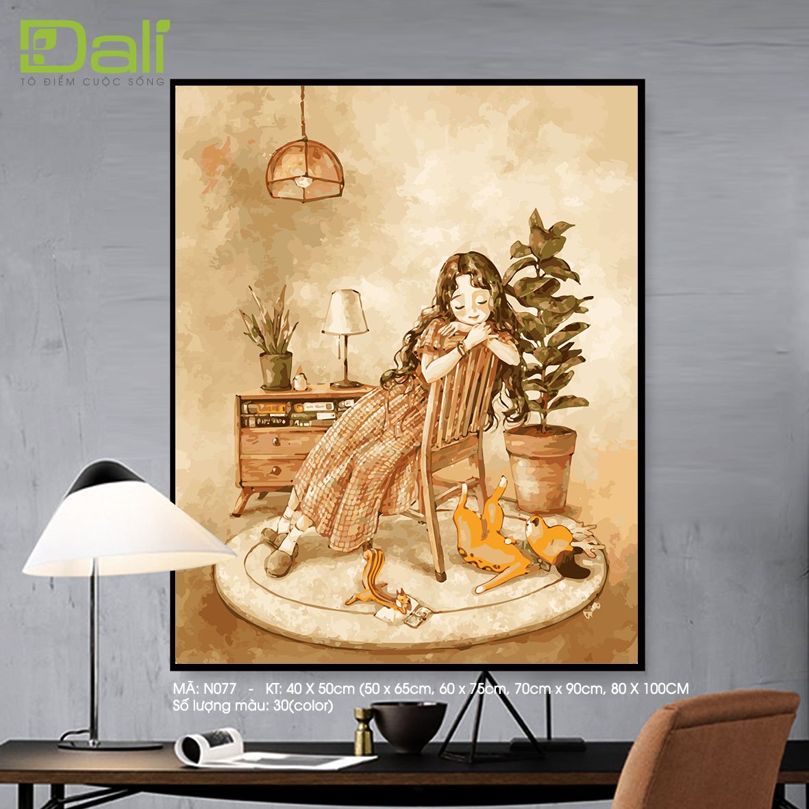 Tranh Nàng Thơ Cô Gái Và Những Chú Mèo N077