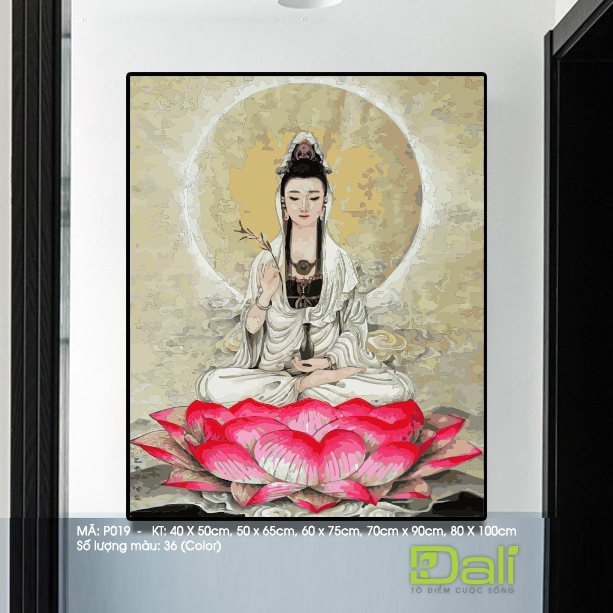 Tranh Phật Bà Quan Âm Hoa Sen P019