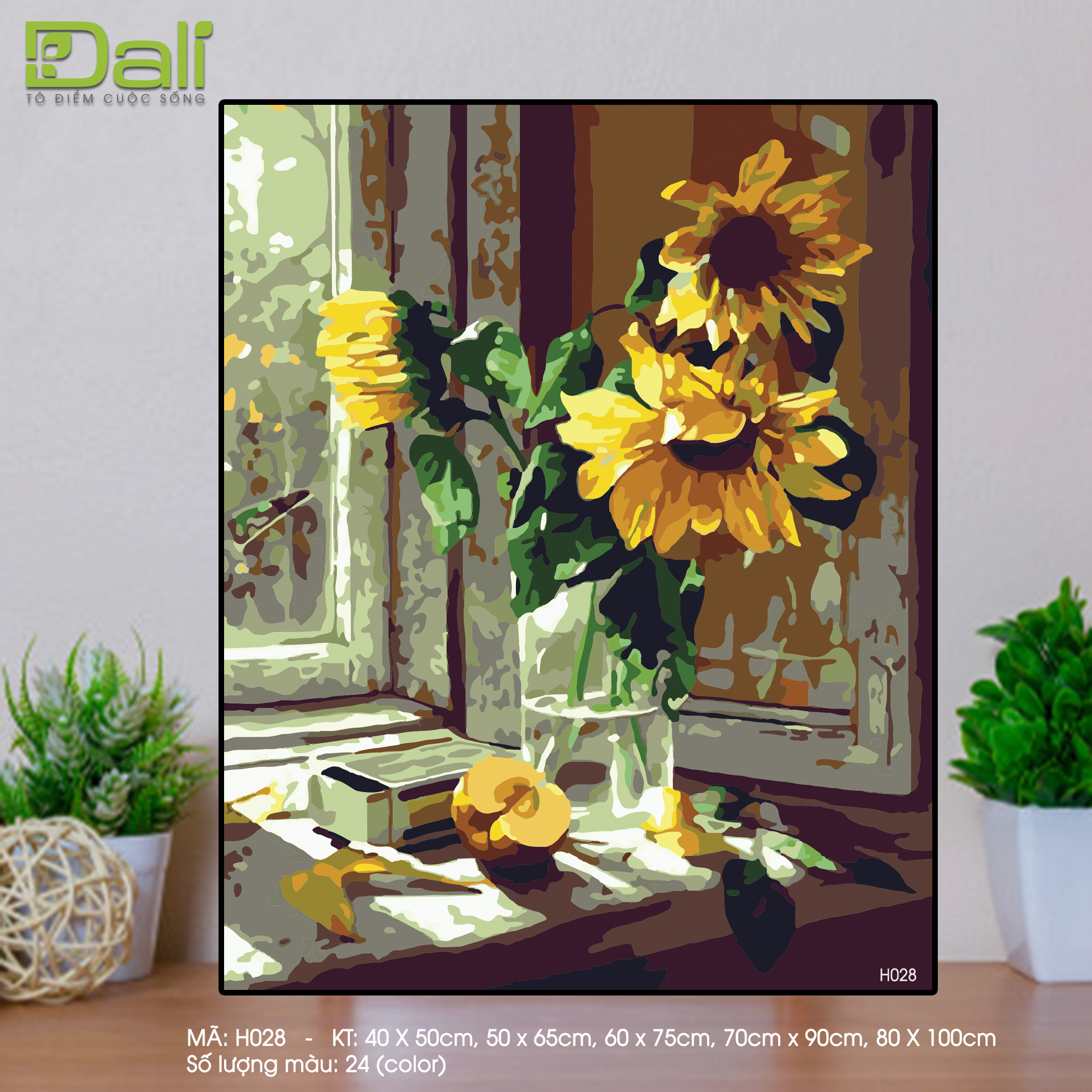 Tranh Hoa Hướng Dương Bên Cửa Sổ H028