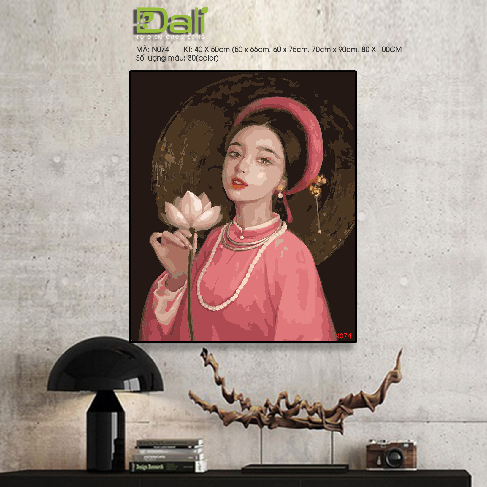 Tranh Nàng Thơ Áo Dài Hoa Sen N074