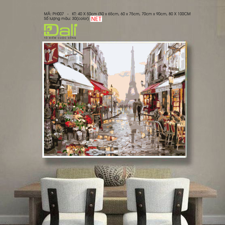 Tranh Phong Cảnh Phố Paris Mưa Dưới Tháp Eiffel PH007
