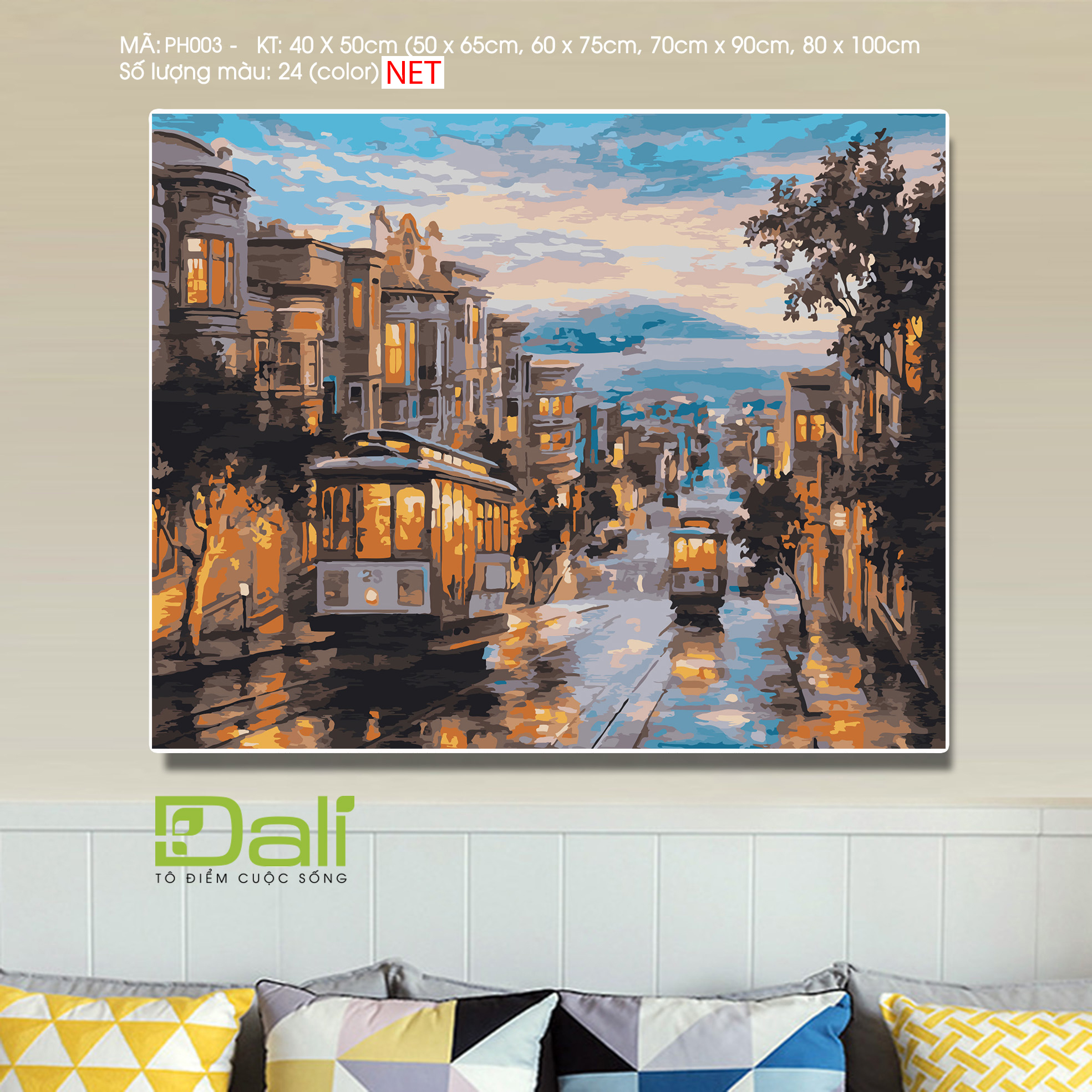 Tranh Phong Cảnh Phố Xe Điện San Francisco Chiều Tà PH003