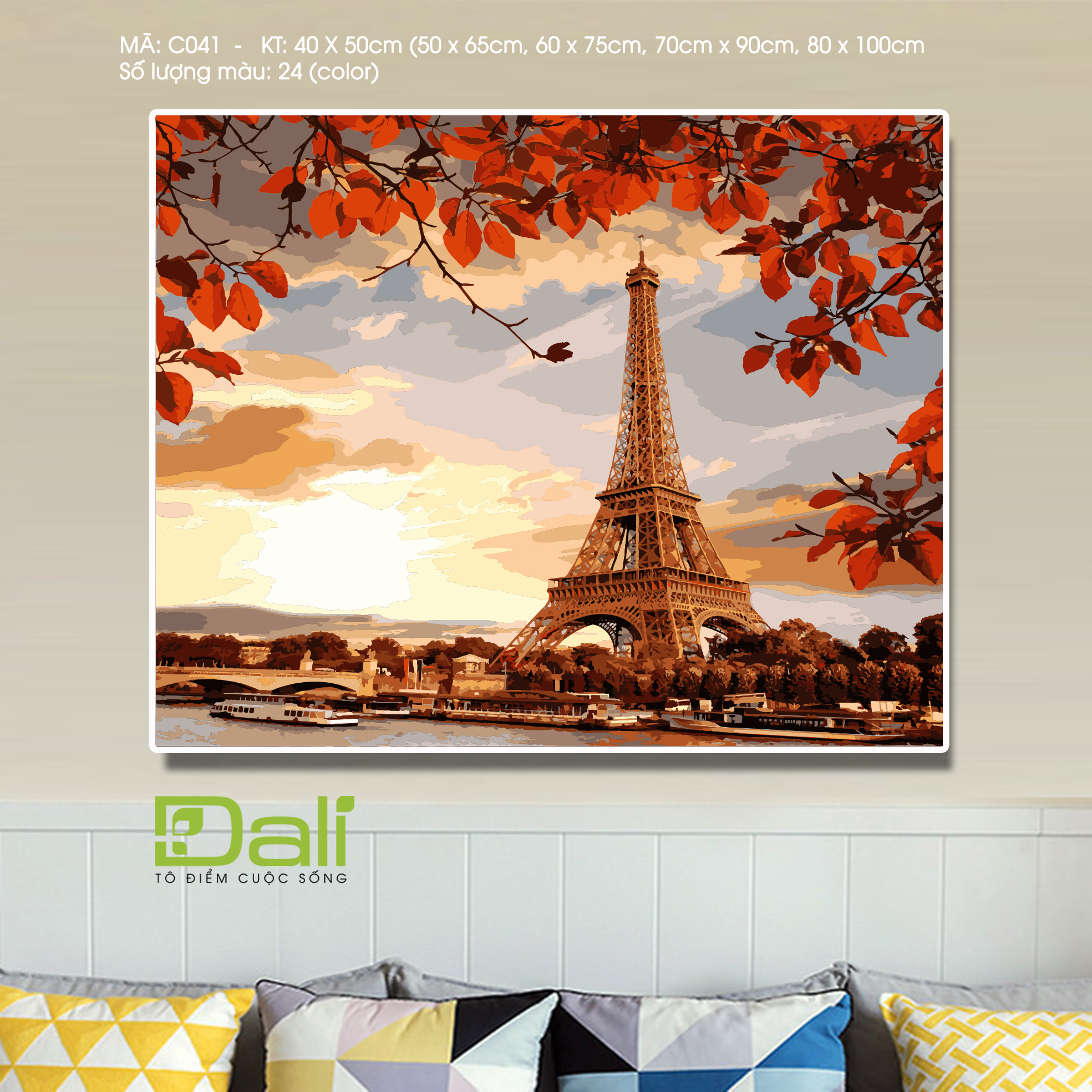 Tranh Phong Cảnh Tháp Eiffel Hoàng Hôn Mùa Thu C041