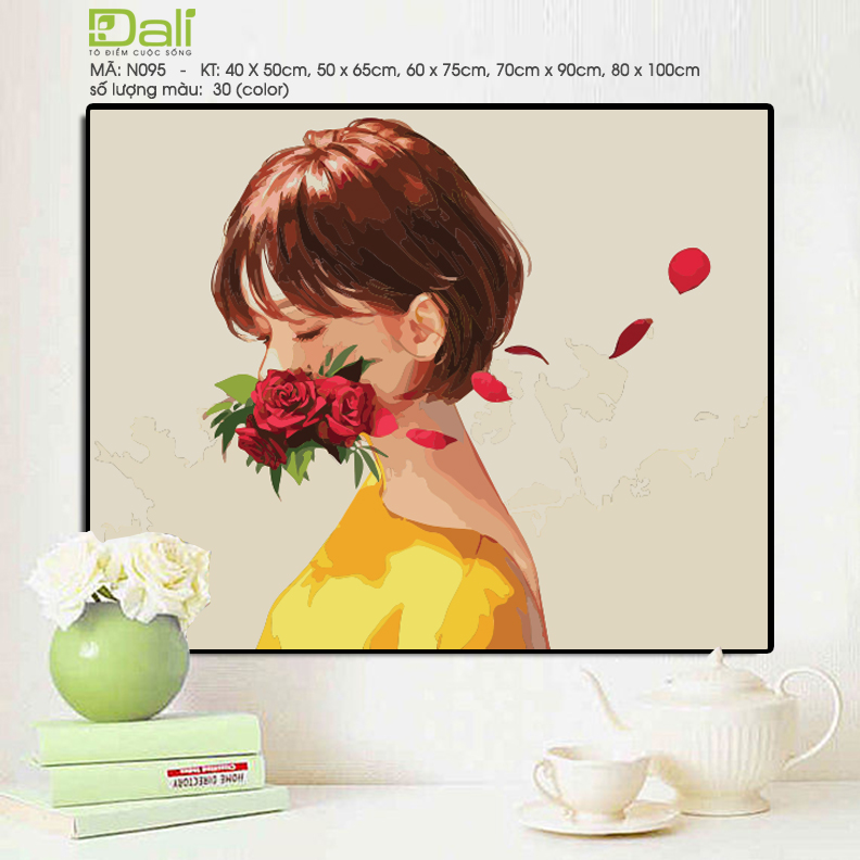 Tranh Nàng Thơ Với Hoa Hồng N095