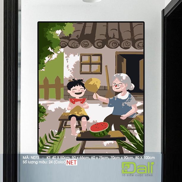 Tranh Bà Cháu Ăn Dưa Hấu N073