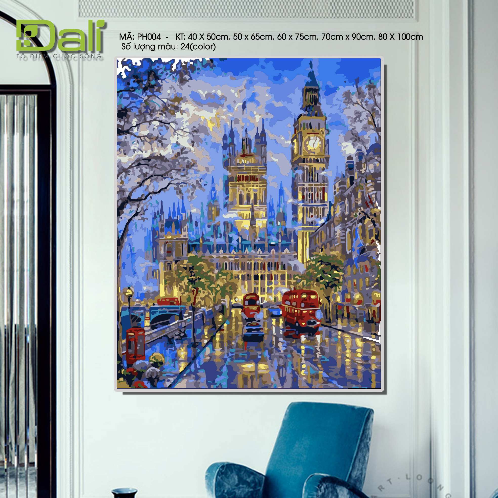 Tranh Phong Cảnh Big Ben Anh Quốc Đêm Mưa PH004