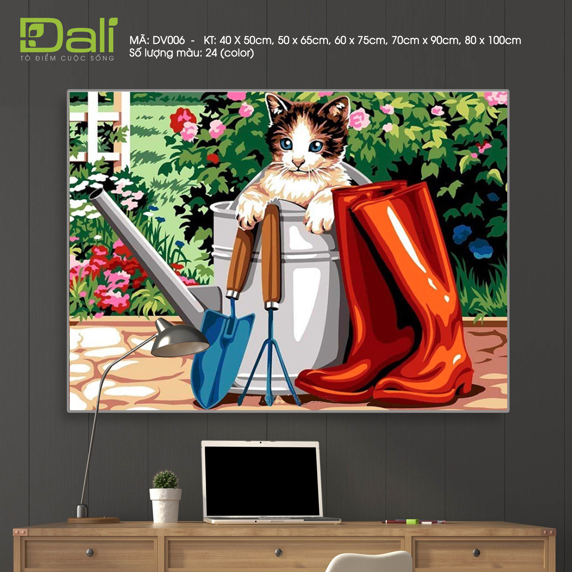 Tranh Mèo Con Trong Ủng Đỏ DV006