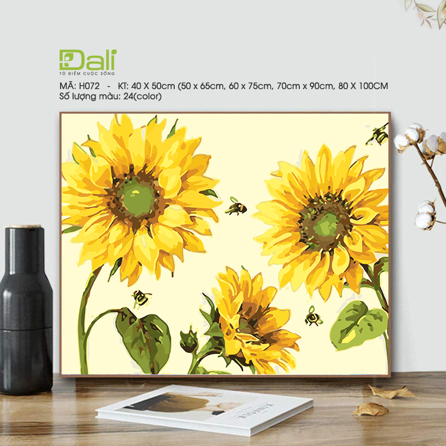 Tranh Hoa Hướng Dương Ong Bướm H072
