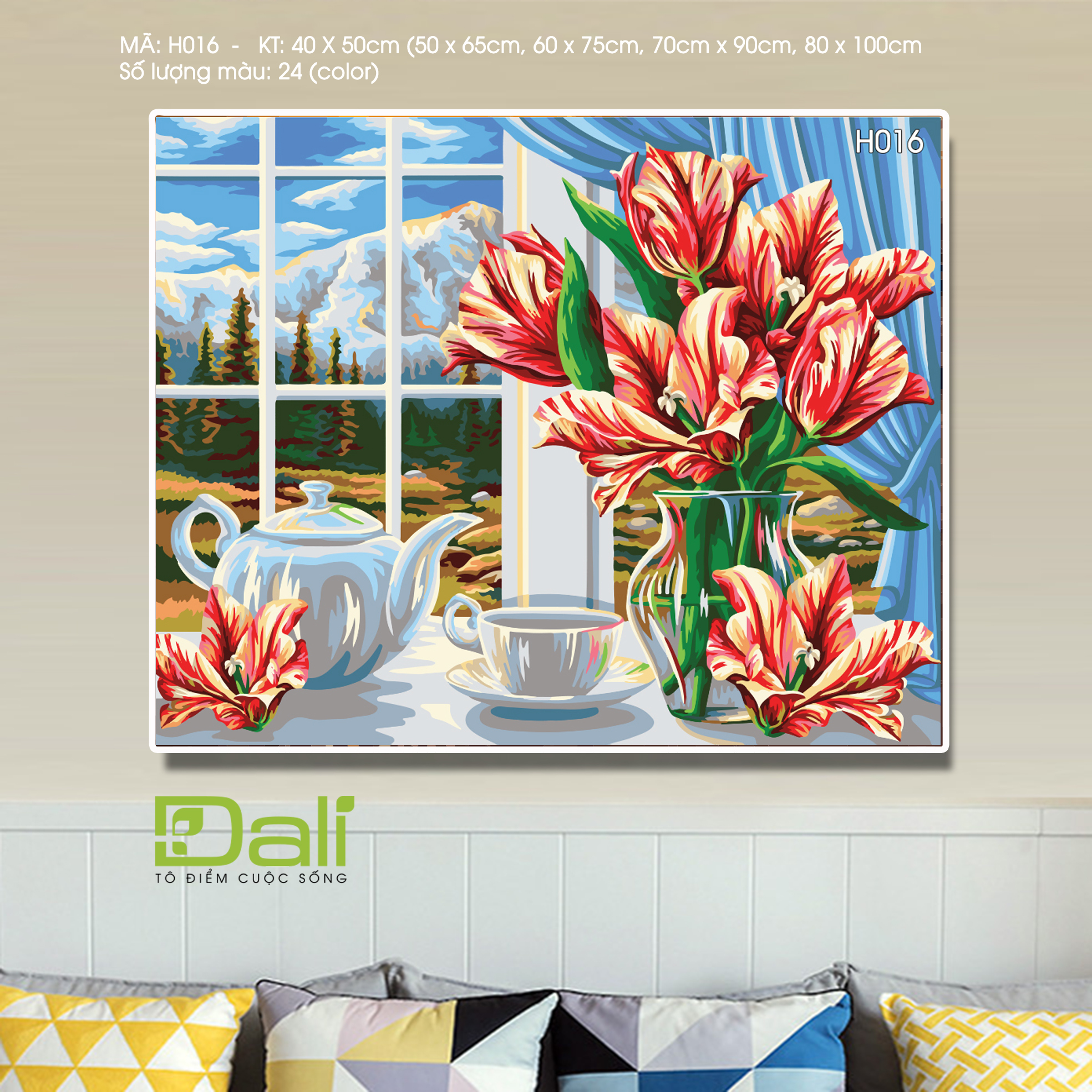 Tranh Hoa Tulip Đỏ Bên Cửa Sổ H016