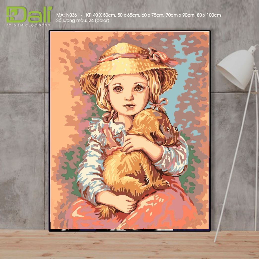 Tranh Bé Gái Và Chú Chó Nhỏ N036