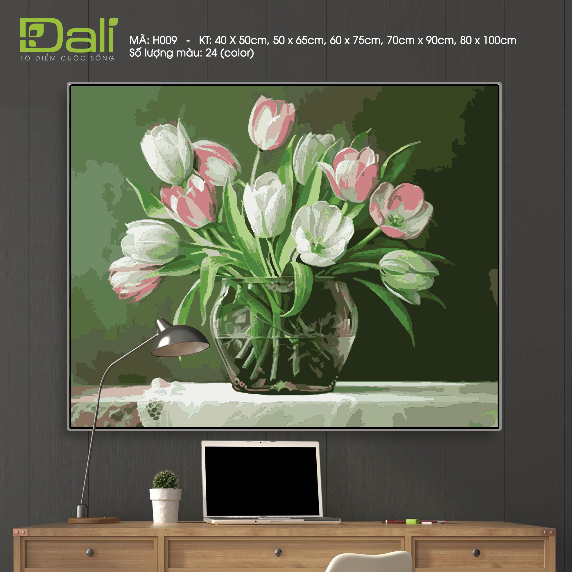 Tranh Hoa Tulip Hồng Trắng H009