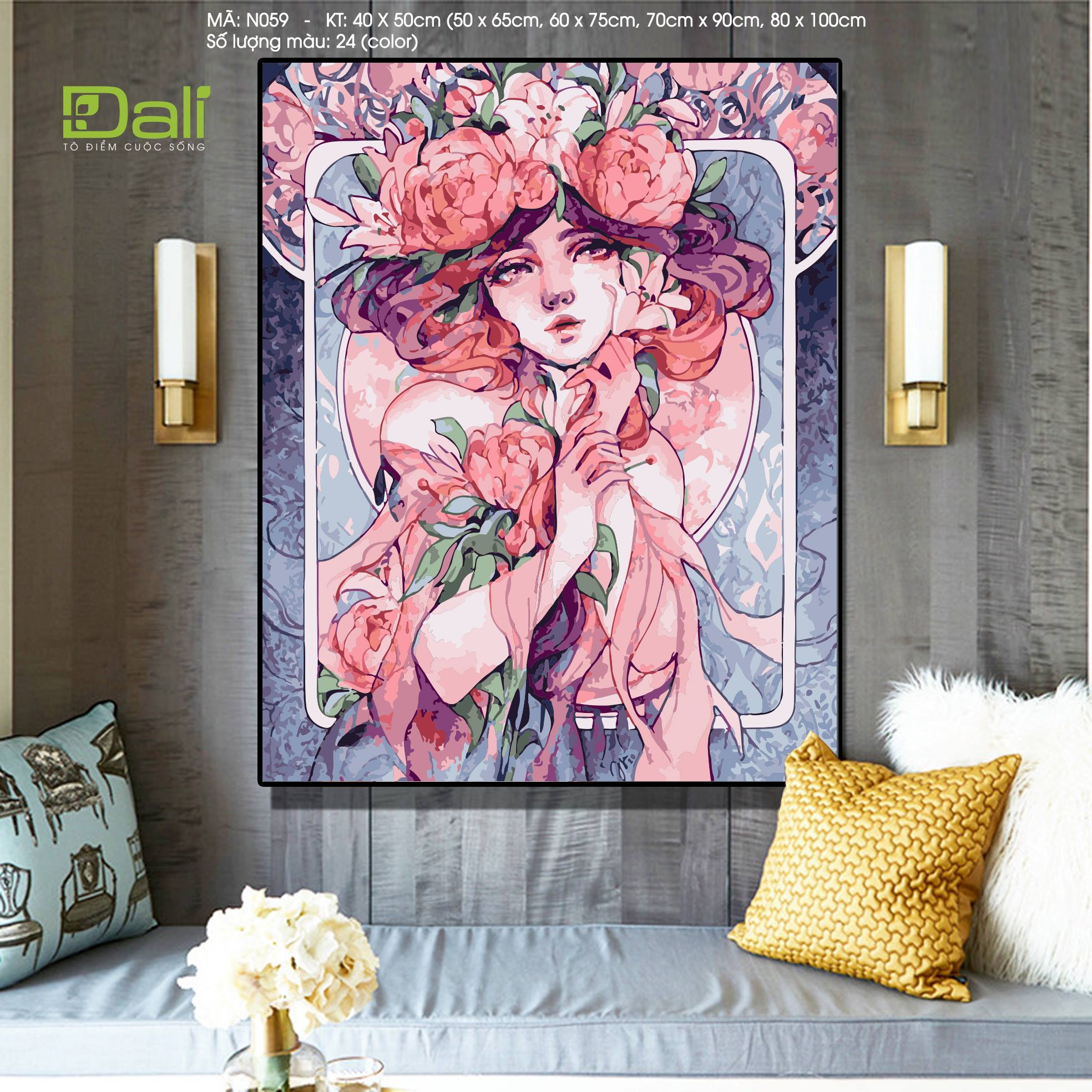 Tranh Nàng Thơ Hoa Mẫu Đơn N059