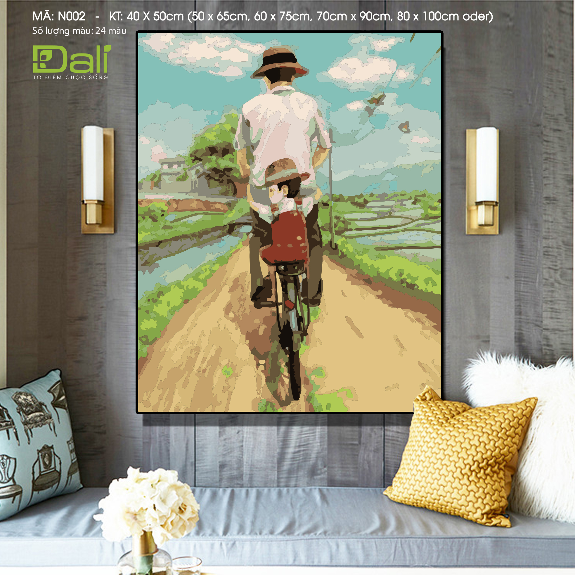Tranh Cha Con Trên Xe Đạp N002