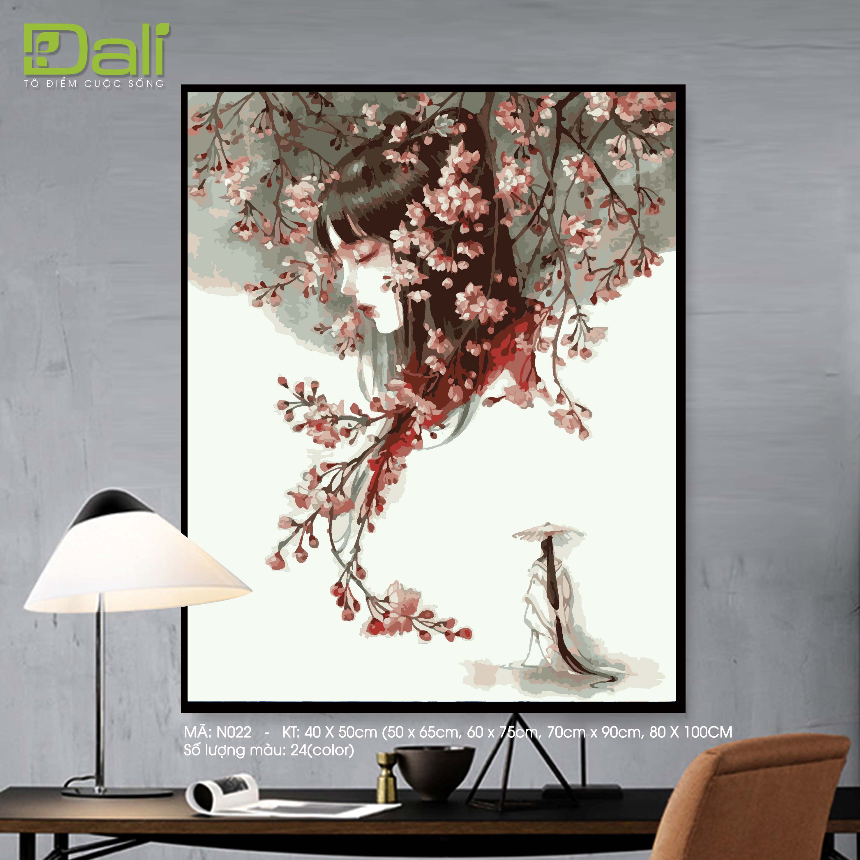 Tranh Nàng Thơ Và Hoa Anh Đào N022