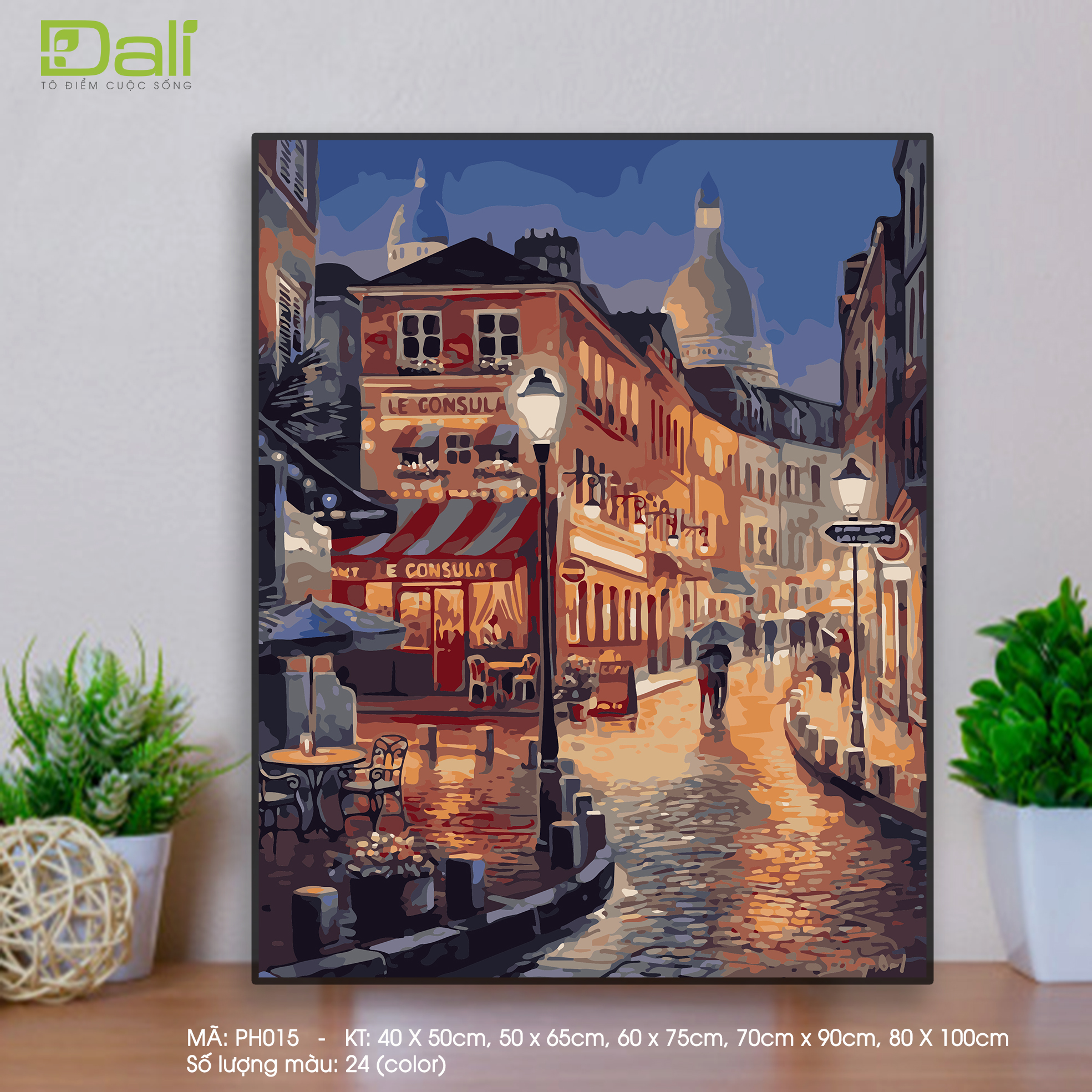 Tranh Phong Cảnh Phố Đêm Paris Quán Le Consulat PH015