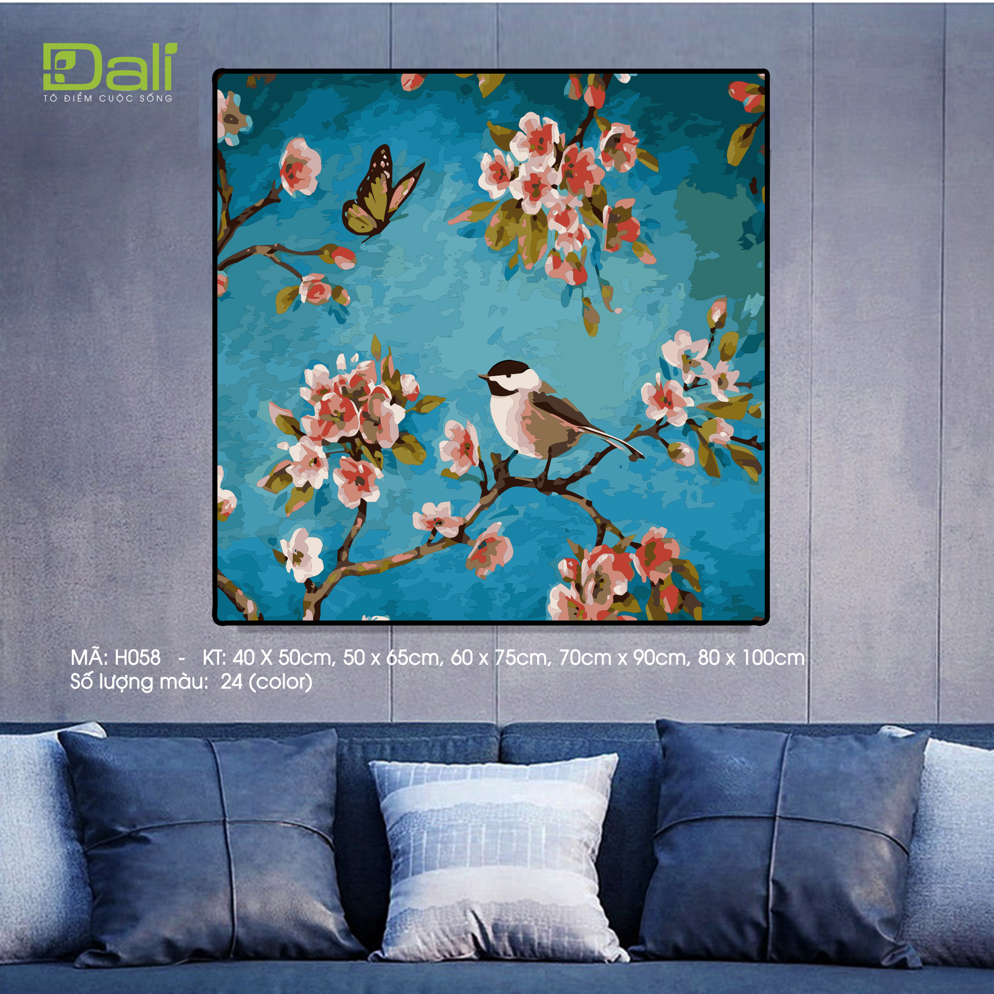 Tranh Hoa Đào Chim Bướm H058
