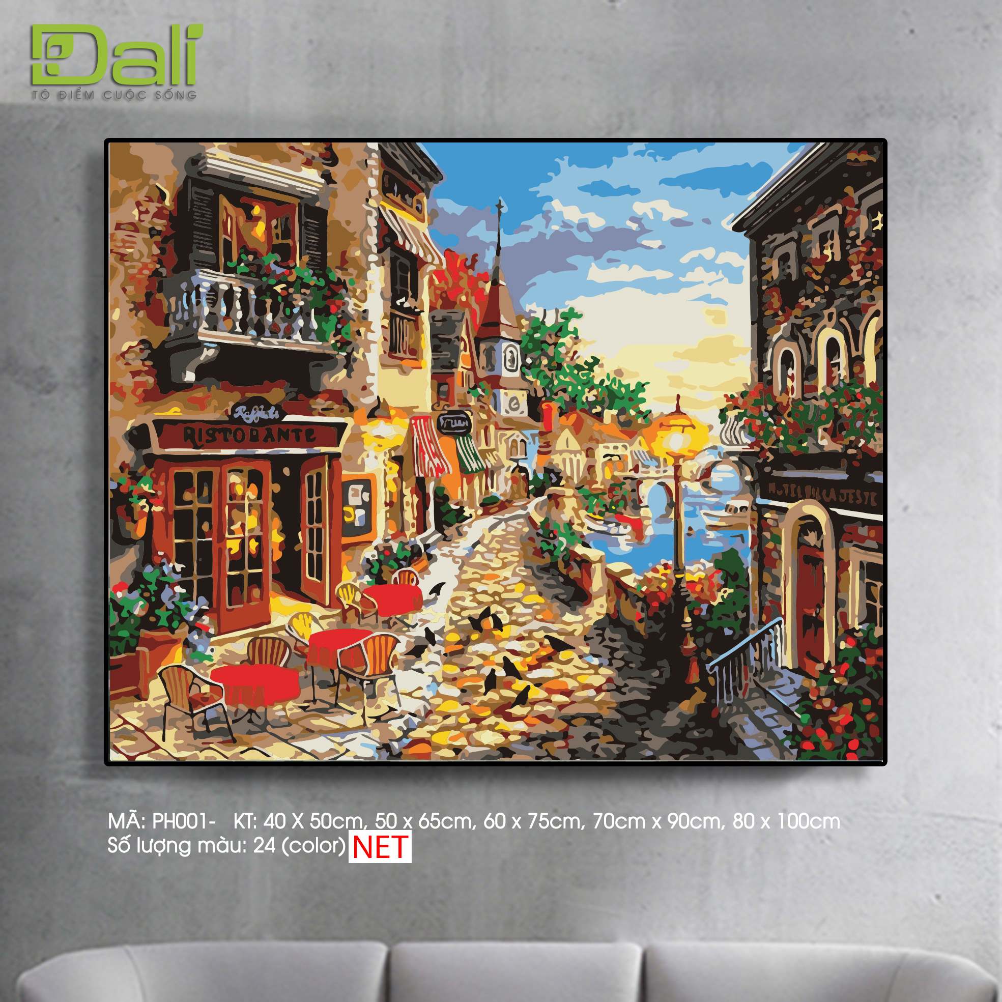 Tranh Phong Cảnh Phố Cổ Châu Âu Bên Sông PH001