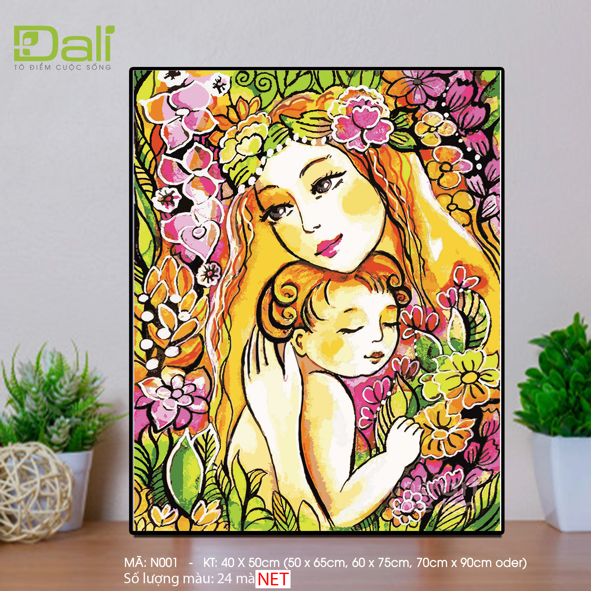 Tranh Mẹ Và Bé Hoa N001