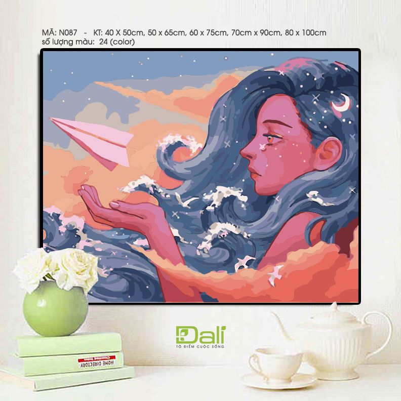 Tranh Nàng Thơ Tóc Xanh Sóng Biển N087