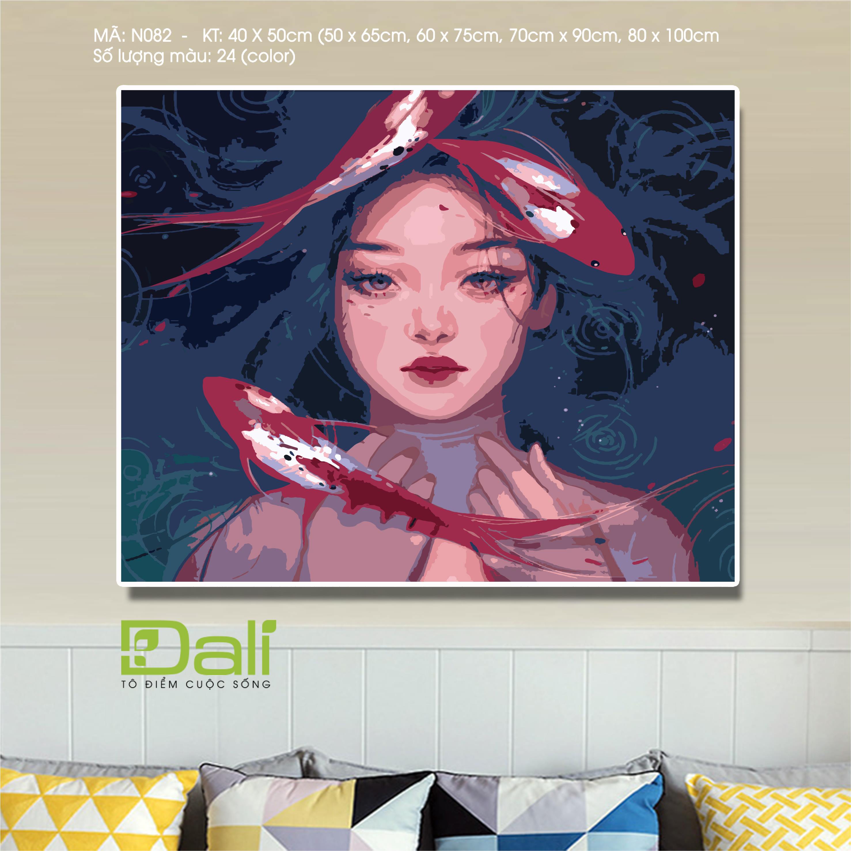 Tranh Nàng Thơ Cá Koi Đỏ N082