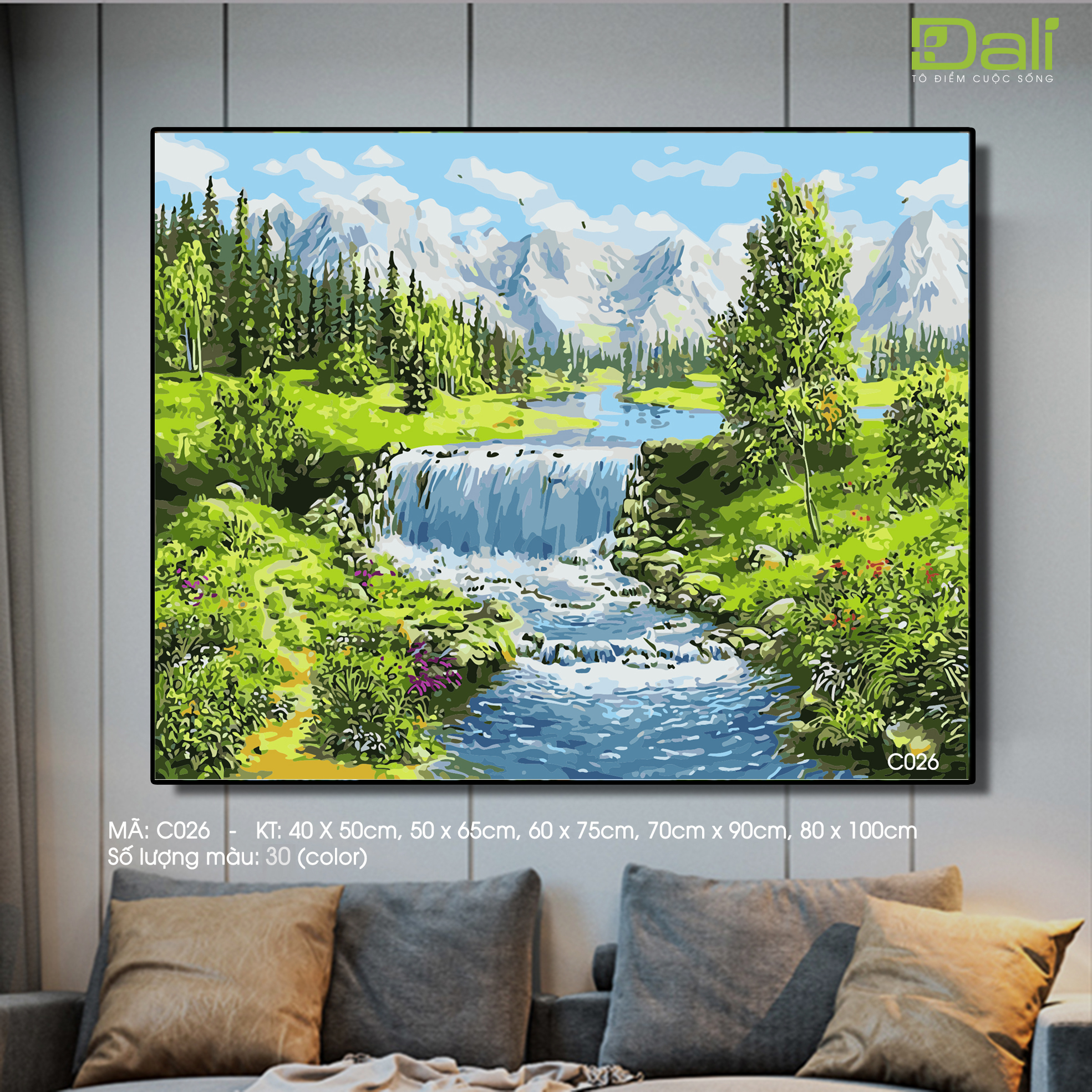 Tranh Phong Cảnh Suối Núi Tuyết Xanh Mát C026